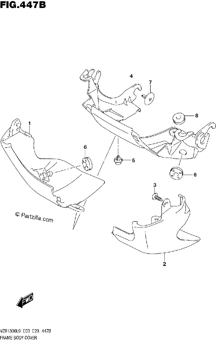 Diagrama de 447B FRAME BODY COVER VZR1800BZL9 E03