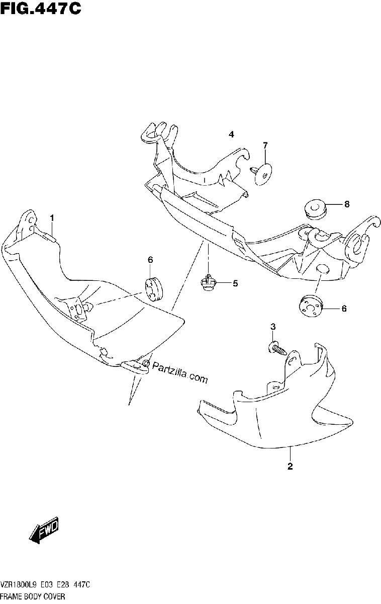 Diagrama de 447C FRAME BODY COVER VZR1800BZL9 E28