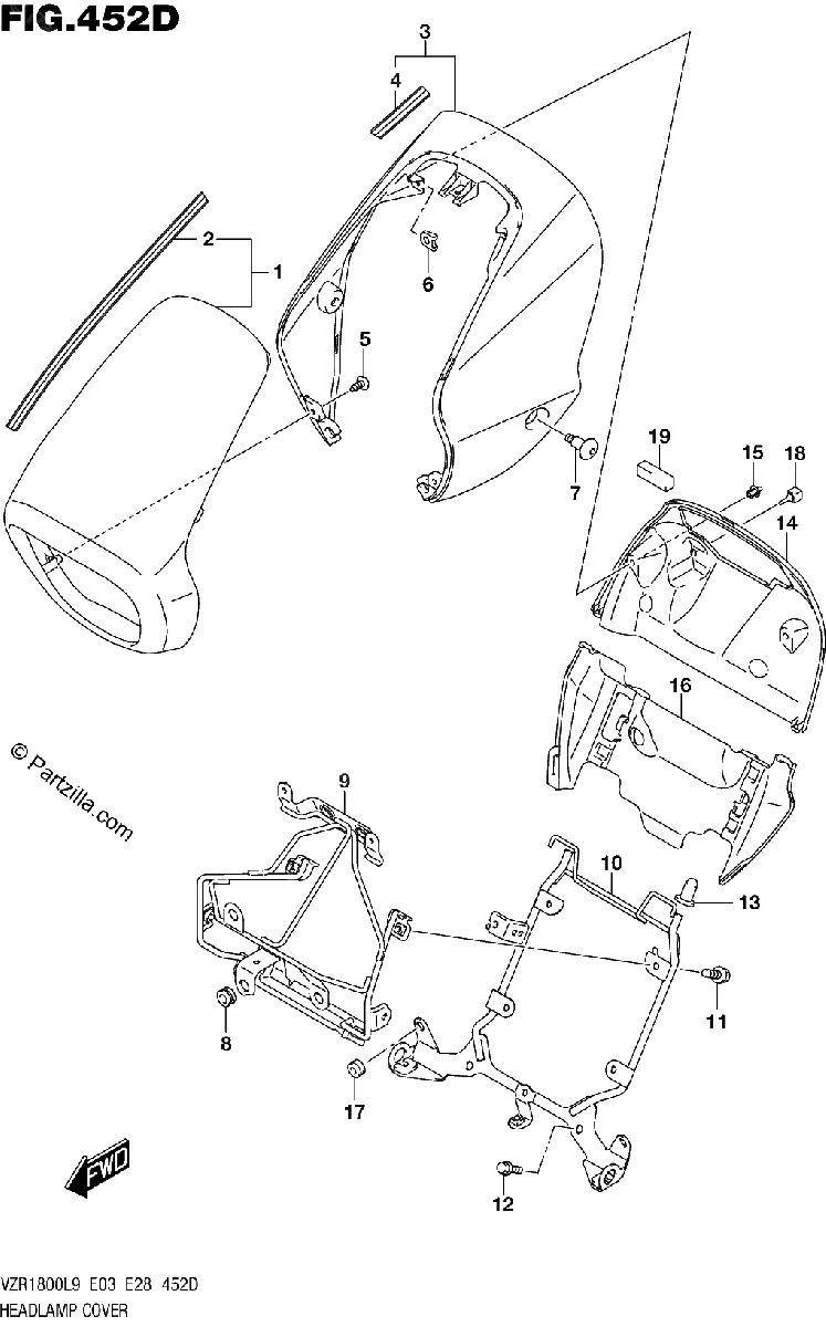 Diagrama de 452D HEADLAMP COVER VZR1800BZL9 E28 AJP