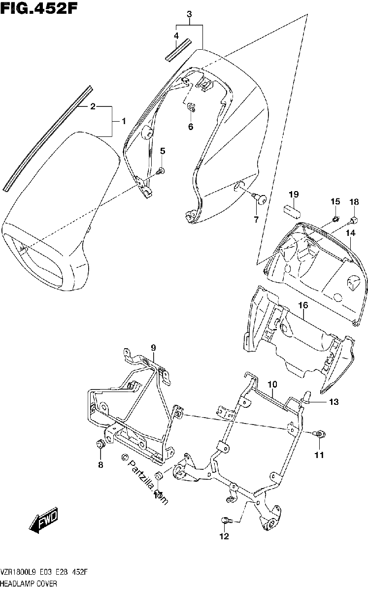 Diagrama de 452F HEADLAMP COVER VZR1800BZL9 E33 AJP
