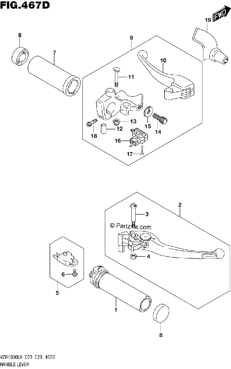 Diagrama de 467D HANDLE LEVER VZR1800BZL9 E33