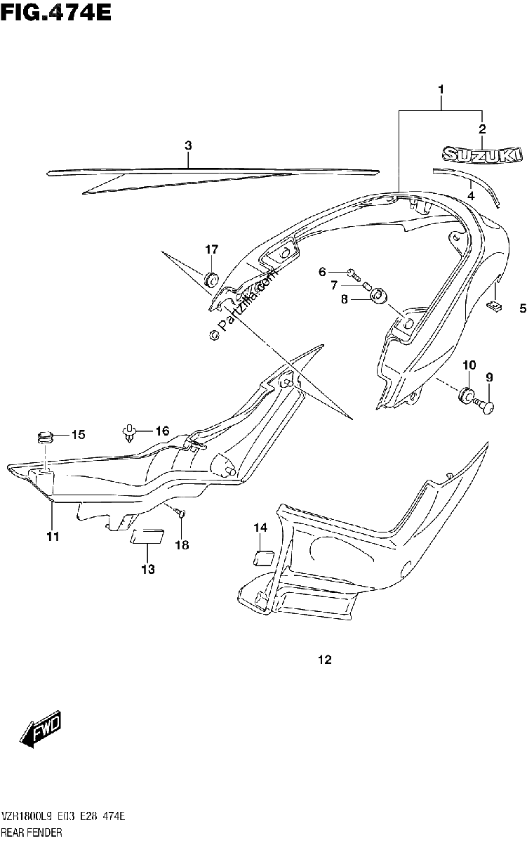Diagrama de 474E REAR FENDER VZR1800BZL9 E28 AV4