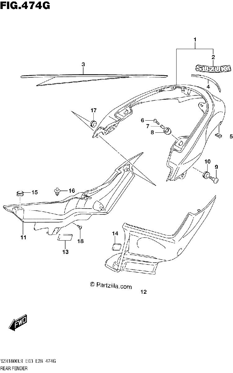 Diagrama de 474G REAR FENDER VZR1800BZL9 E33 AV4