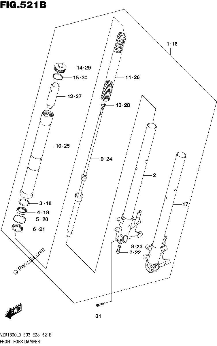Diagrama de 521B FRONT FORK DAMPER VZR1800BZL9 E03