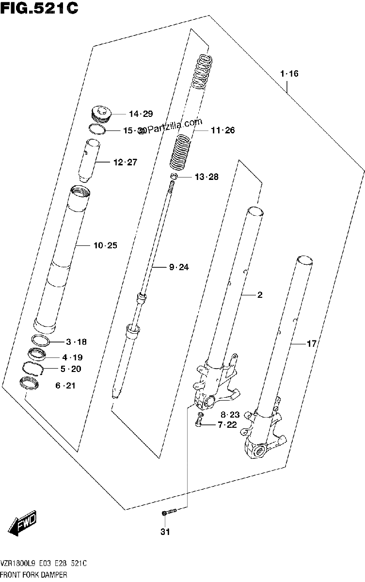 Diagrama de 521C FRONT FORK DAMPER VZR1800BZL9 E28