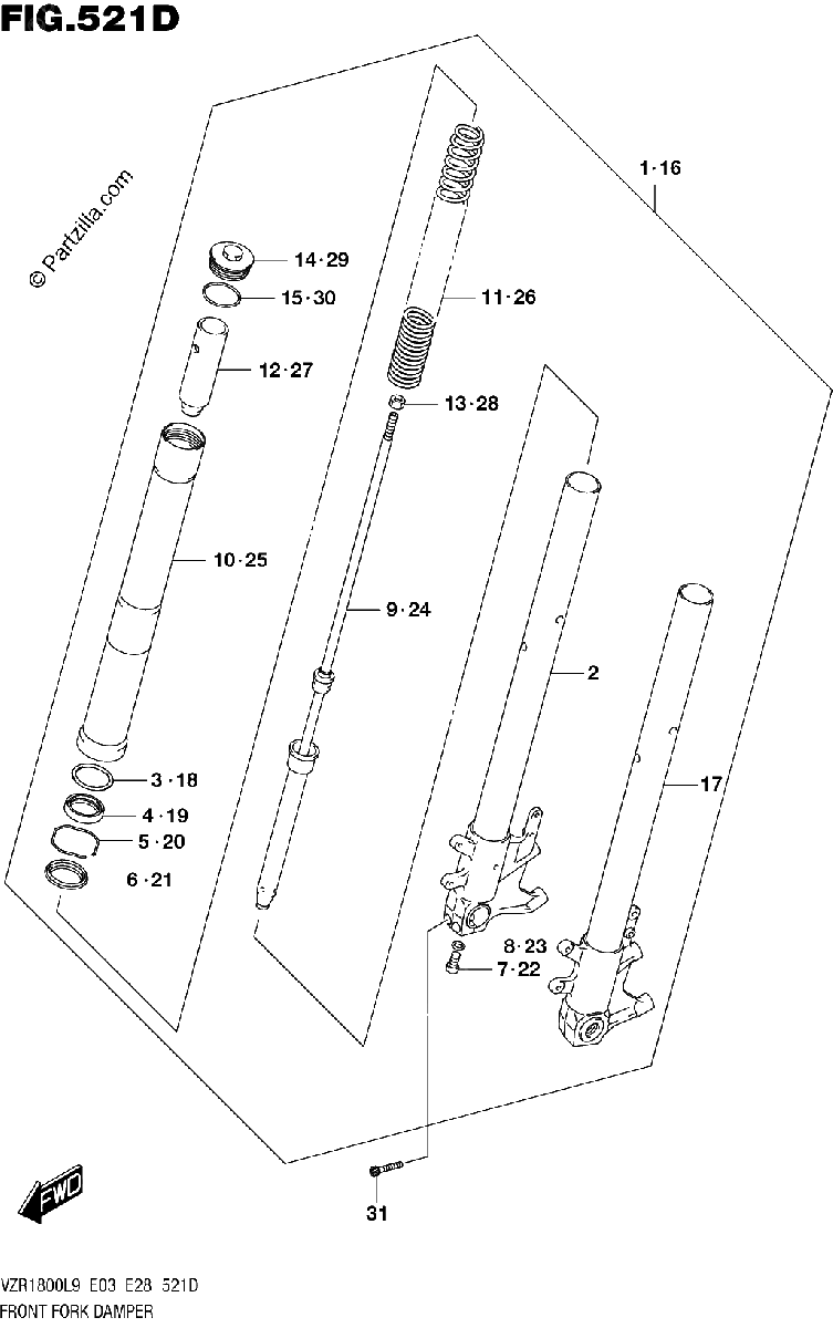 Diagrama de 521D FRONT FORK DAMPER VZR1800BZL9 E33