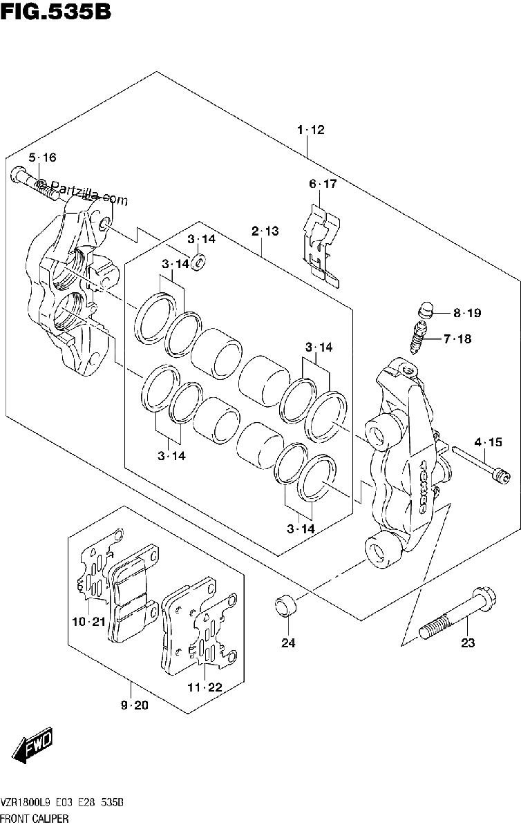 Diagrama de 535B FRONT CALIPER VZR1800BZL9 E03