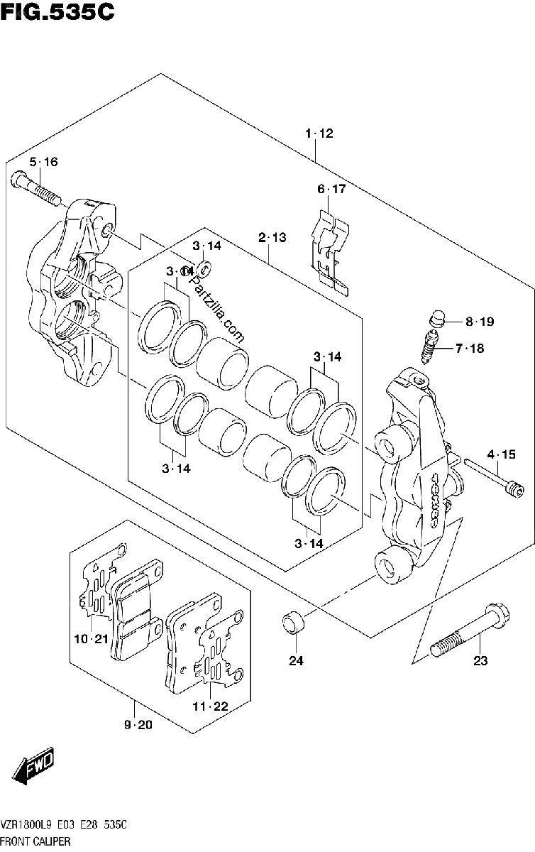 Diagrama de 535C FRONT CALIPER VZR1800BZL9 E28