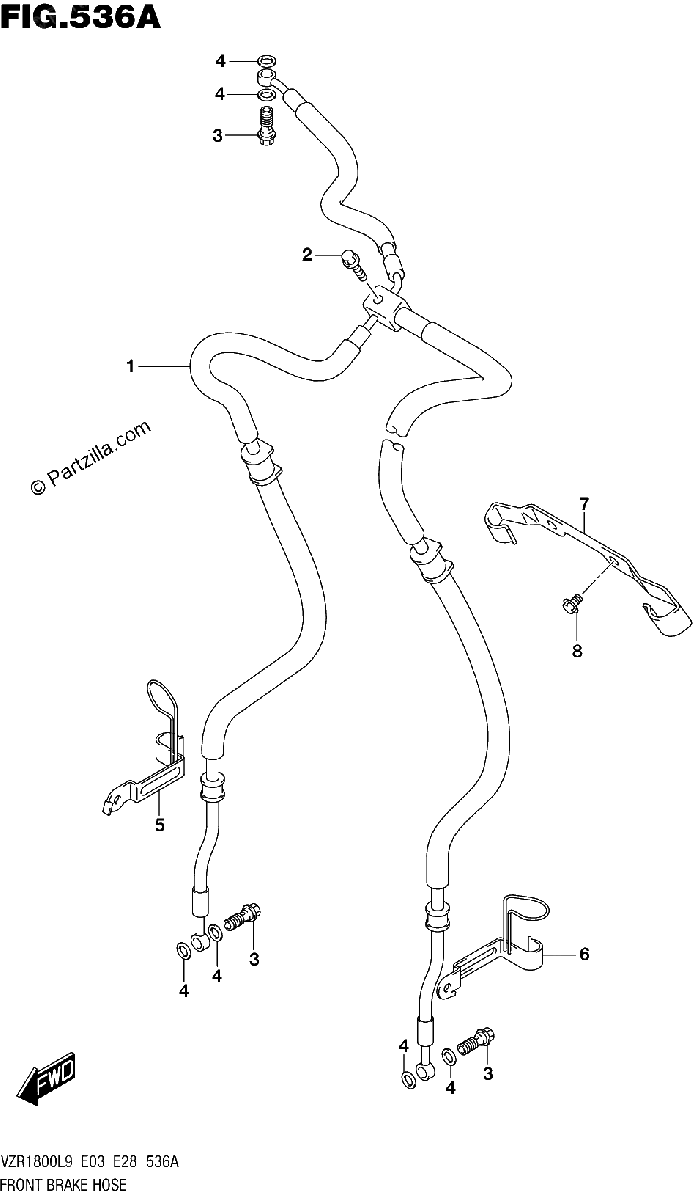 Diagrama de 536A FRONT BRAKE HOSE