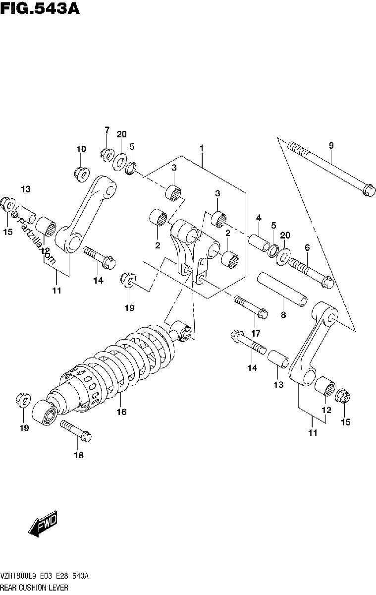 Diagrama de 543A REAR CUSHION LEVER