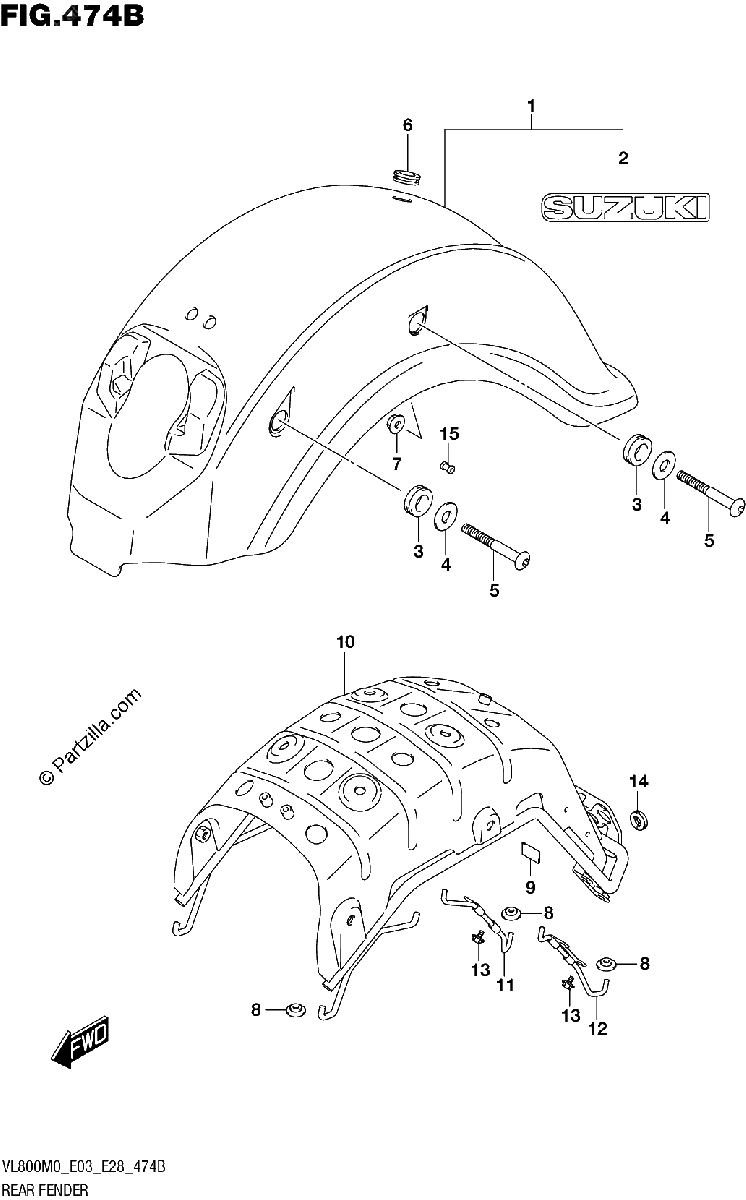 Diagrama de REAR FENDER VL800T