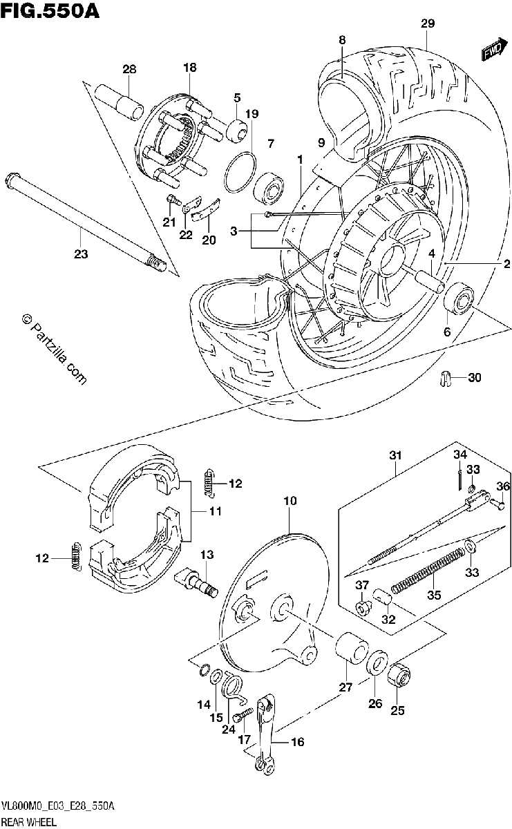 Diagrama de REAR WHEEL VL800