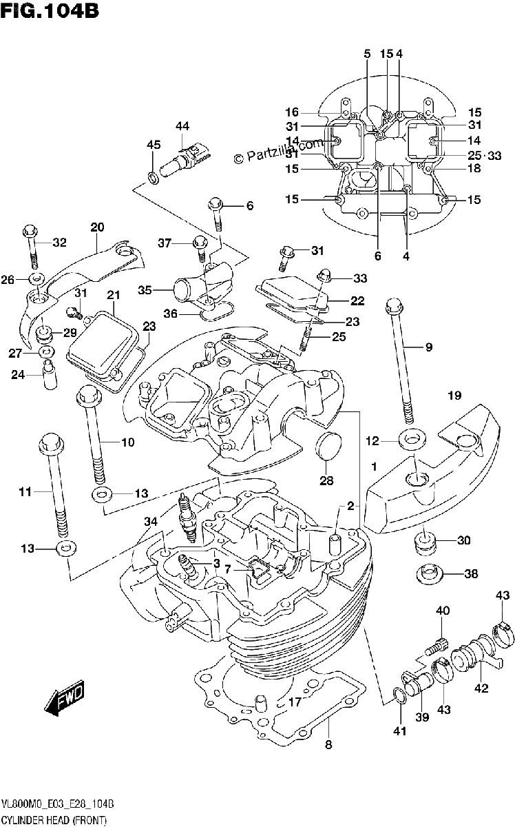 Diagrama de CYLINDER HEAD FRONT E03 E28