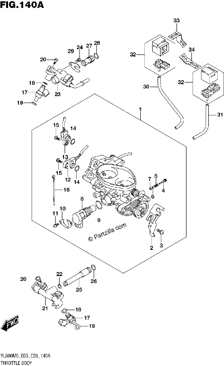 Diagrama de THROTTLE BODY E03 E28