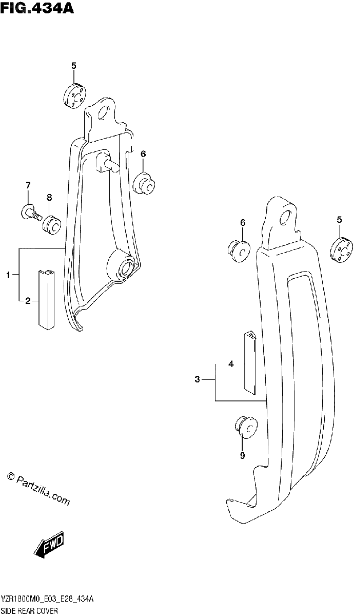 Diagrama de 434A SIDE REAR COVER VZR1800