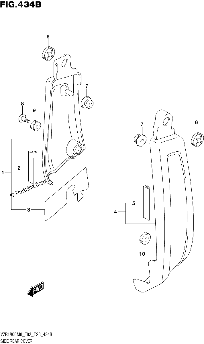 Diagrama de 434B SIDE REAR COVER VZR1800BZ
