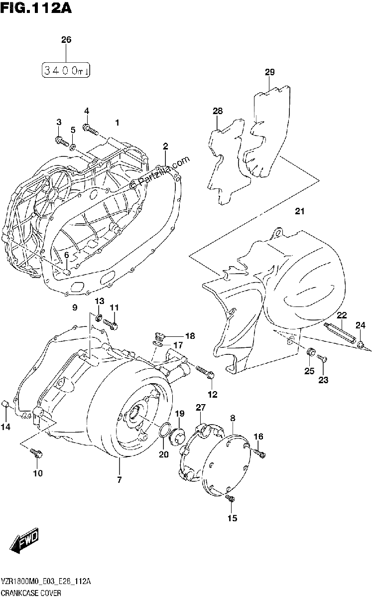 Diagrama de CRANKCASE COVER VZR1800