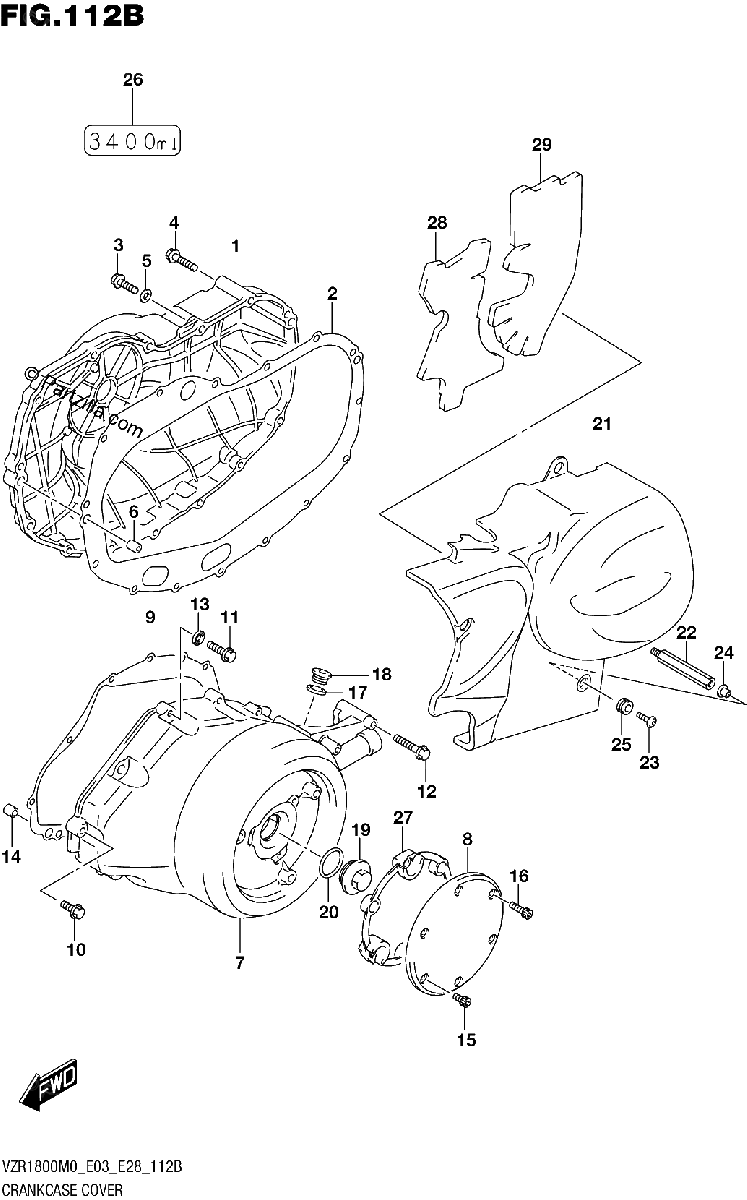 Diagrama de CRANKCASE COVER VZR1800BZ