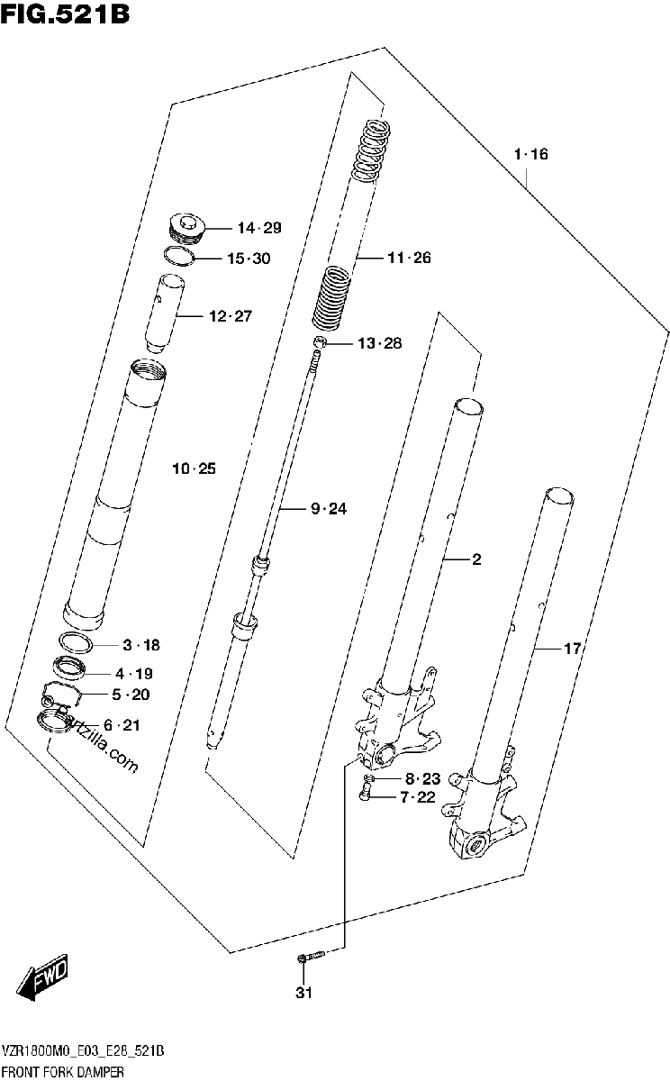 Diagrama de FRONT FORK DAMPER VZR1800BZ