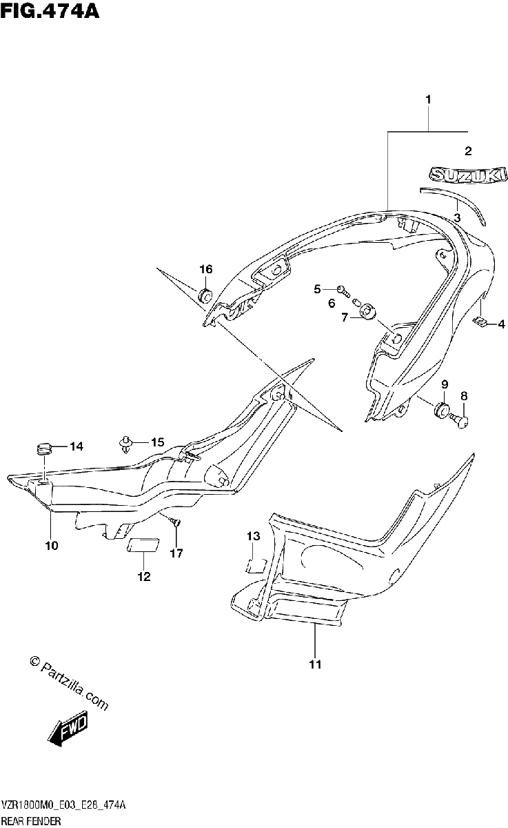 Diagrama de REAR FENDER VZR1800
