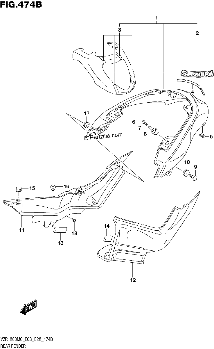 Diagrama de REAR FENDER VZR1800BZ