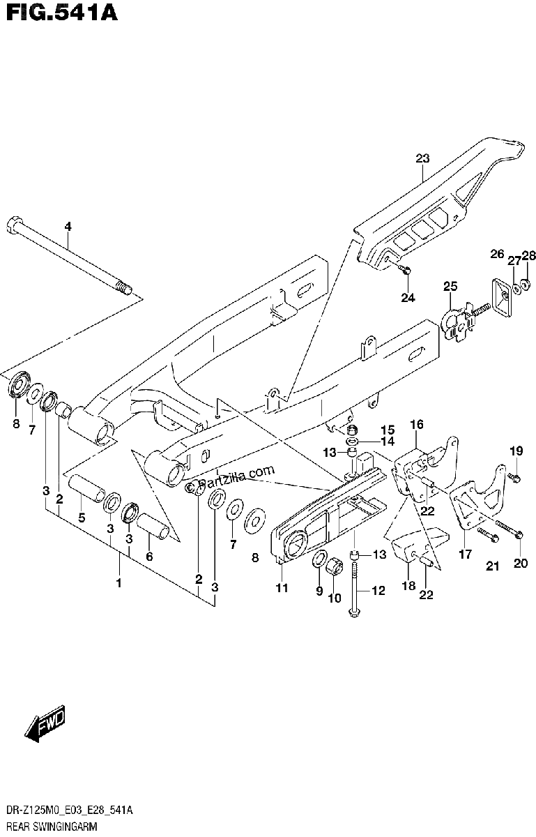 Diagrama de REAR SWINGINGARM DR Z125M0 E28
