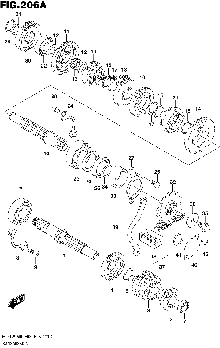 Diagrama de TRANSMISSION DR Z125M0 E28