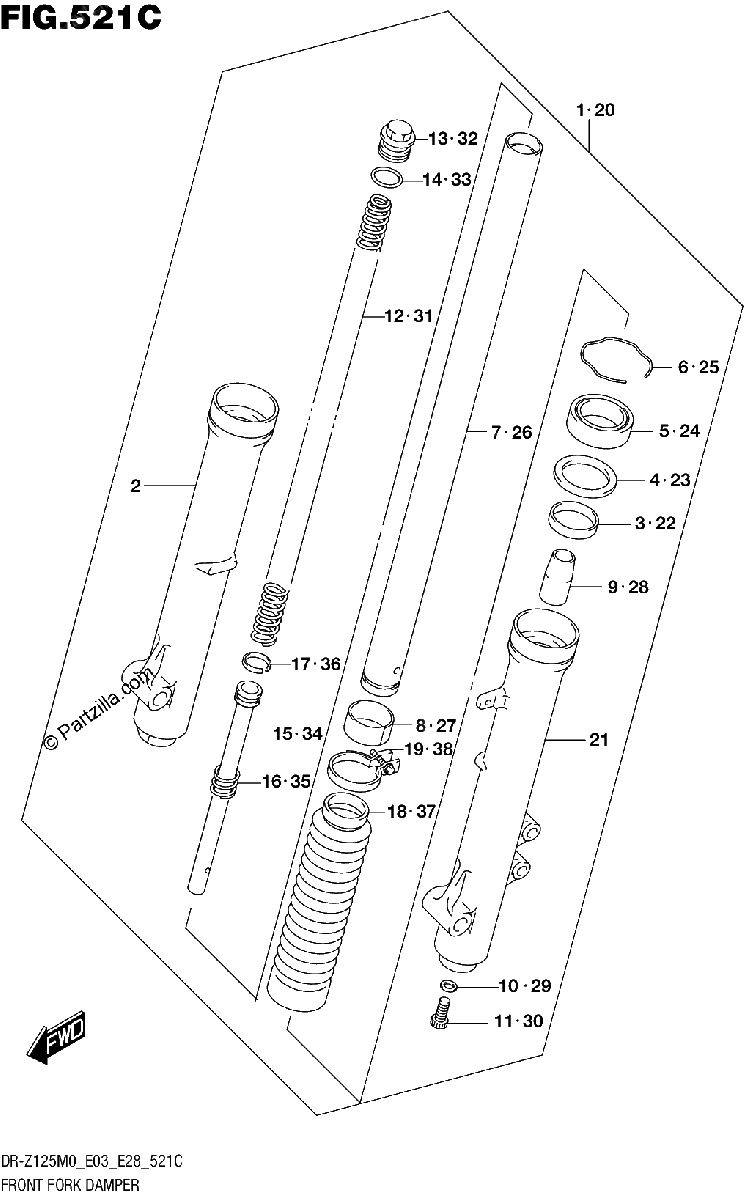Diagrama de FRONT FORK DAMPER DR Z125LM0 E28