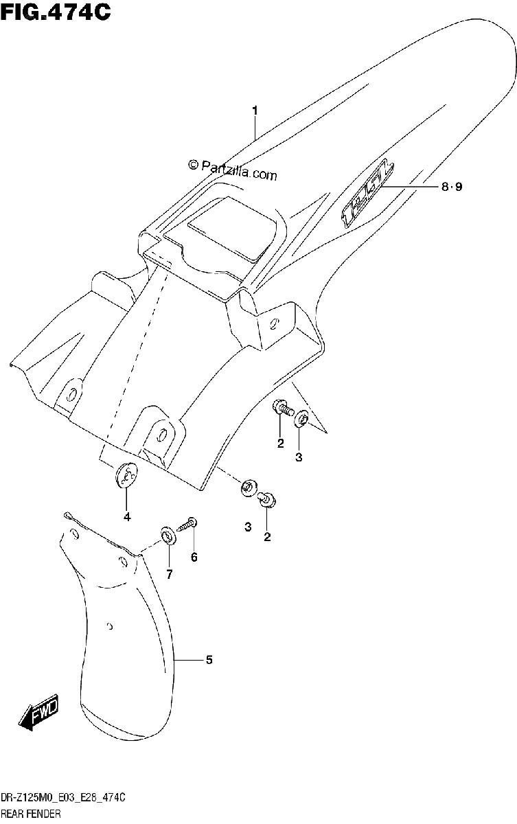 Diagrama de REAR FENDER DR Z125LM0 E28