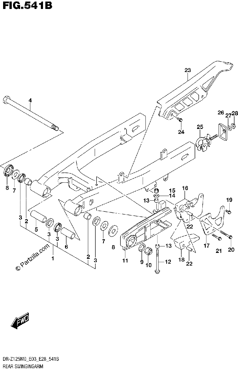 Diagrama de REAR SWINGINGARM DR Z125LM0 E03