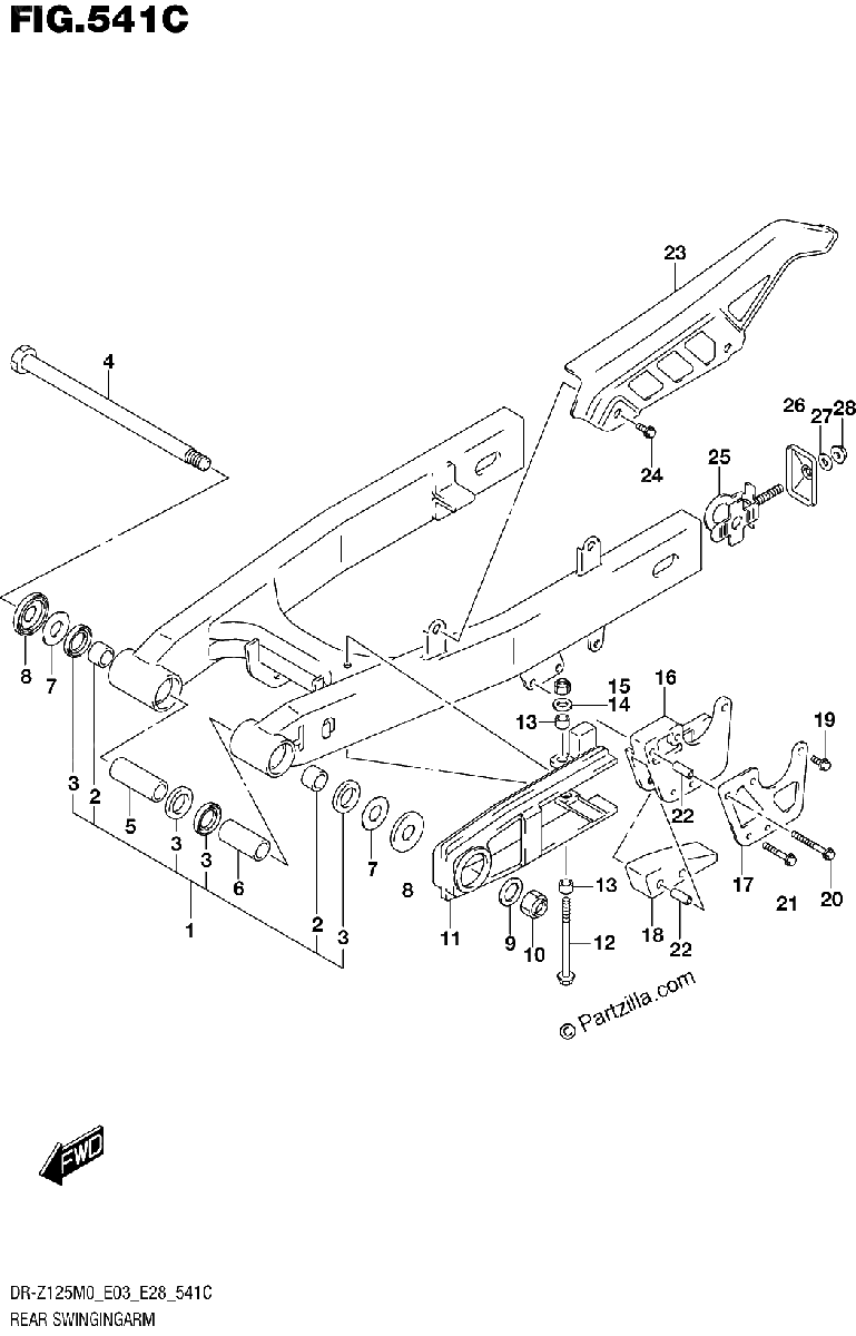 Diagrama de REAR SWINGINGARM DR Z125LM0 E28
