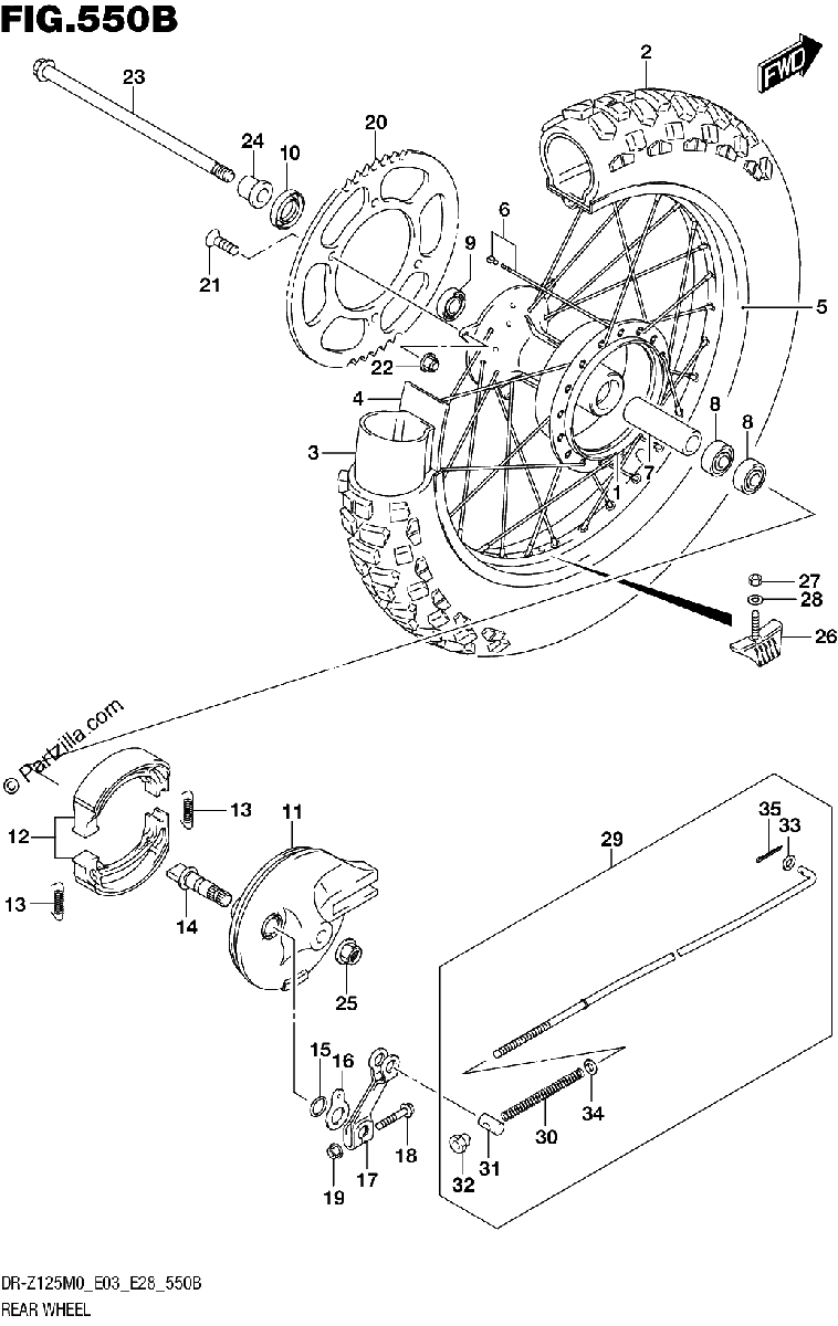 Diagrama de REAR WHEEL DR Z125LM0 E03