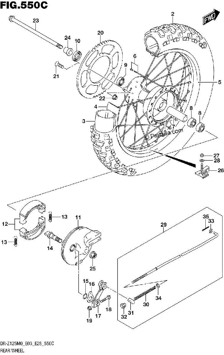 Diagrama de REAR WHEEL DR Z125LM0 E28