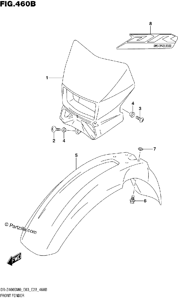 Diagrama de FRONT FENDER DR Z400S
