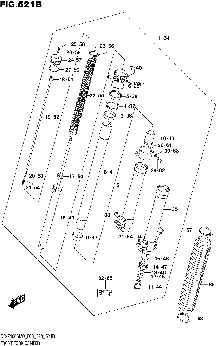 Diagrama de FRONT FORK DAMPER DR Z400S
