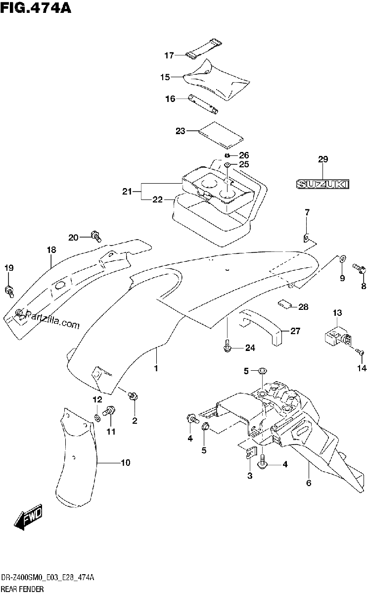 Diagrama de REAR FENDER DR Z400S