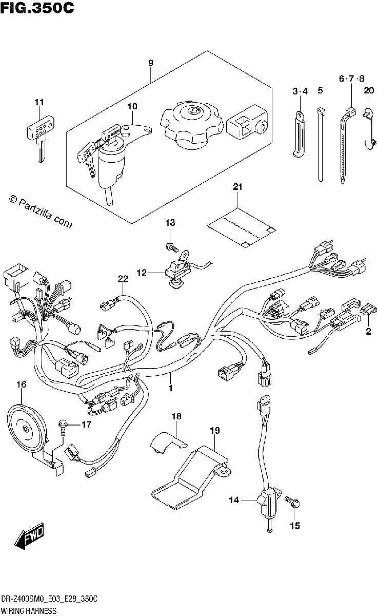 Diagrama de WIRING HARNESS DR Z400S E03 E28