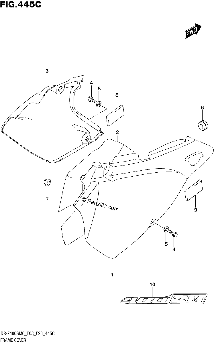 Diagrama de FRAME COVER DR Z400SM E03 E28