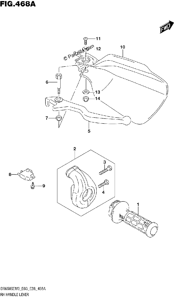 Diagrama de RH HANDLE LEVER