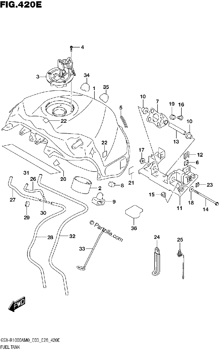 Diagrama de 420E FUEL TANK GSX R1000A E03 E28