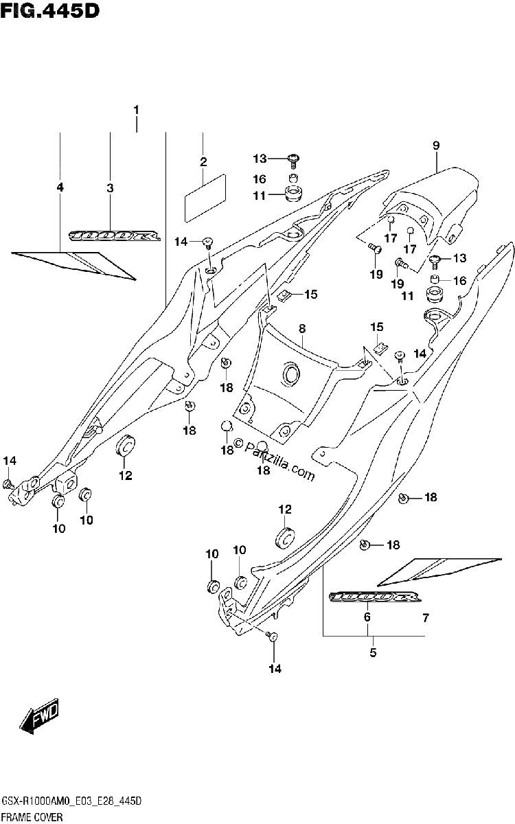 Diagrama de 445D FRAME COVER GSX R1000RA