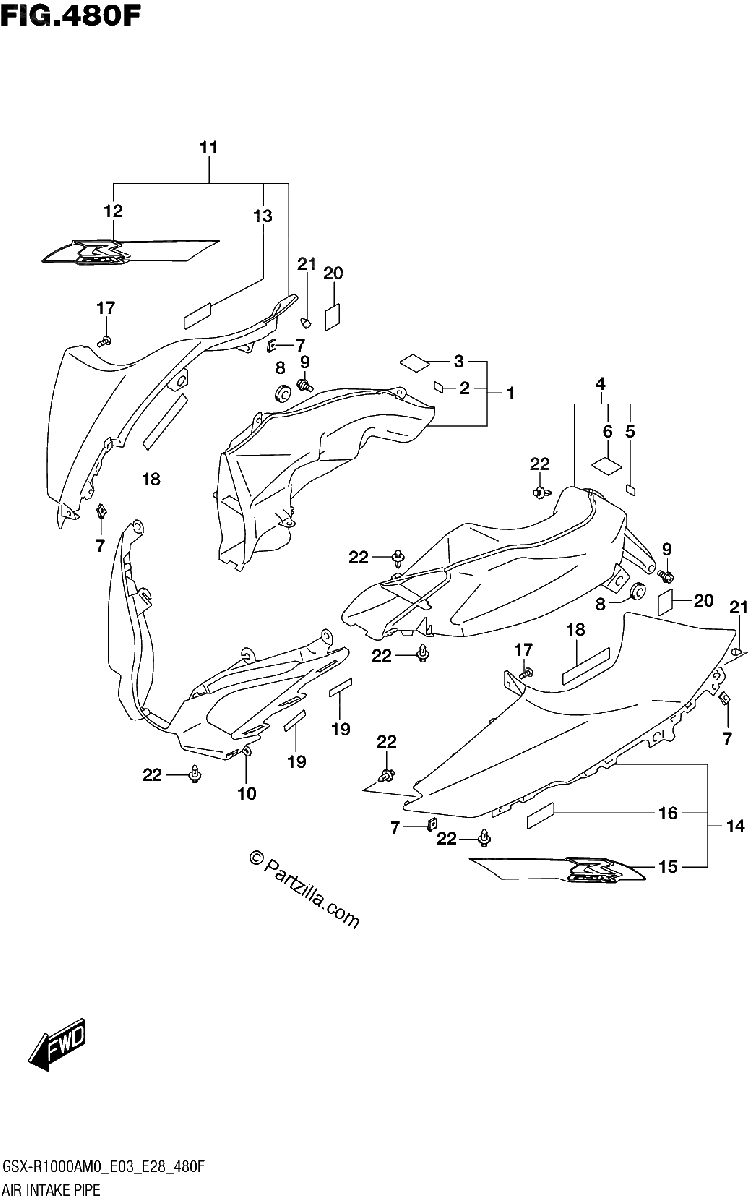 Diagrama de 480F AIR INTAKE PIPE GSX R1000RZA