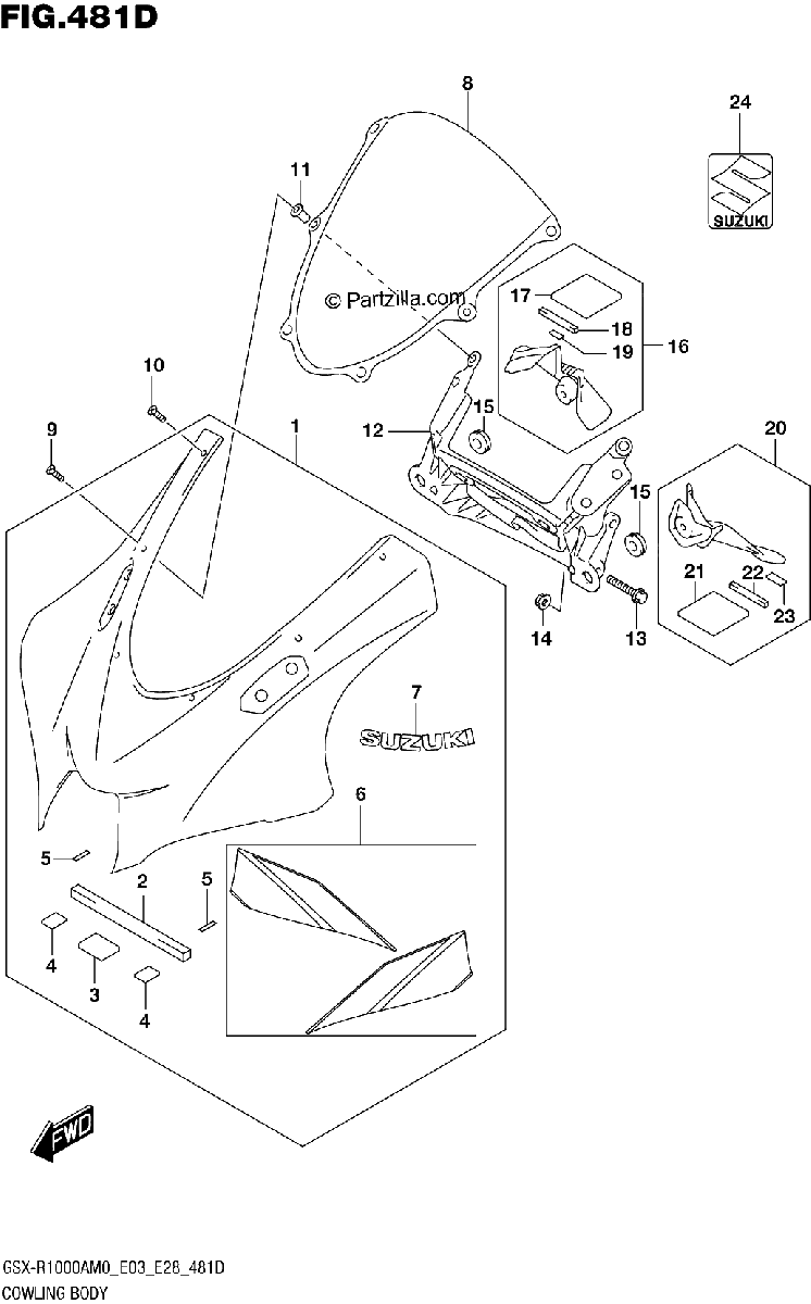 Diagrama de 481D COWLING BODY GSX R1000RA