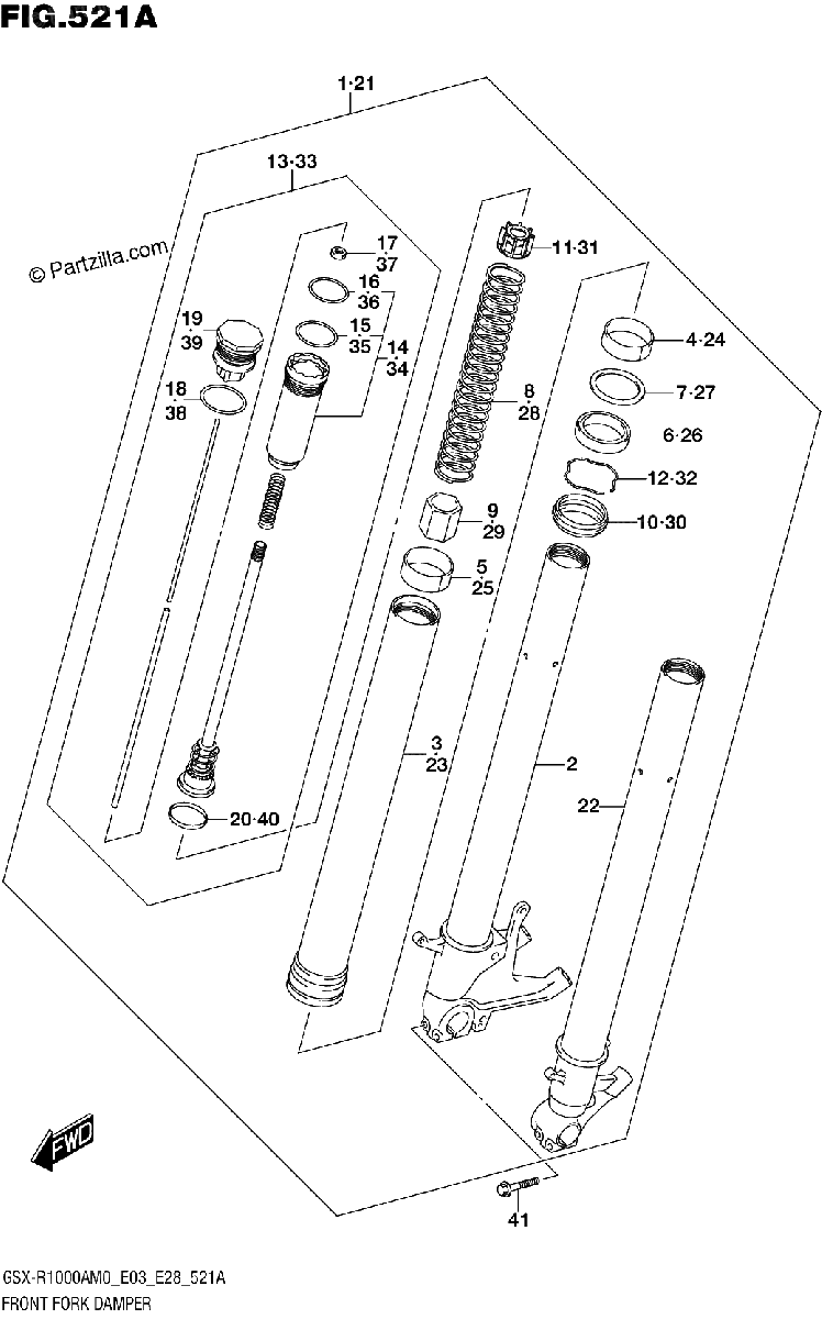Diagrama de 521A FRONT FORK DAMPER GSX R1000A