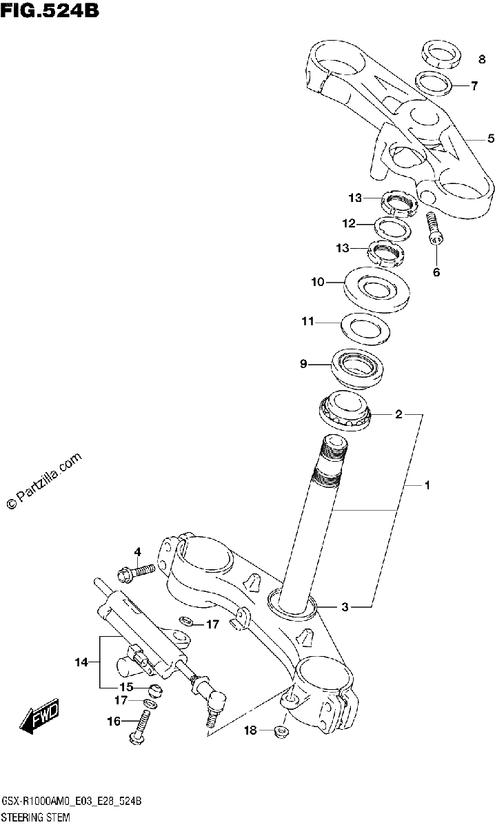 Diagrama de 524B STEERING STEM GSX R1000RA