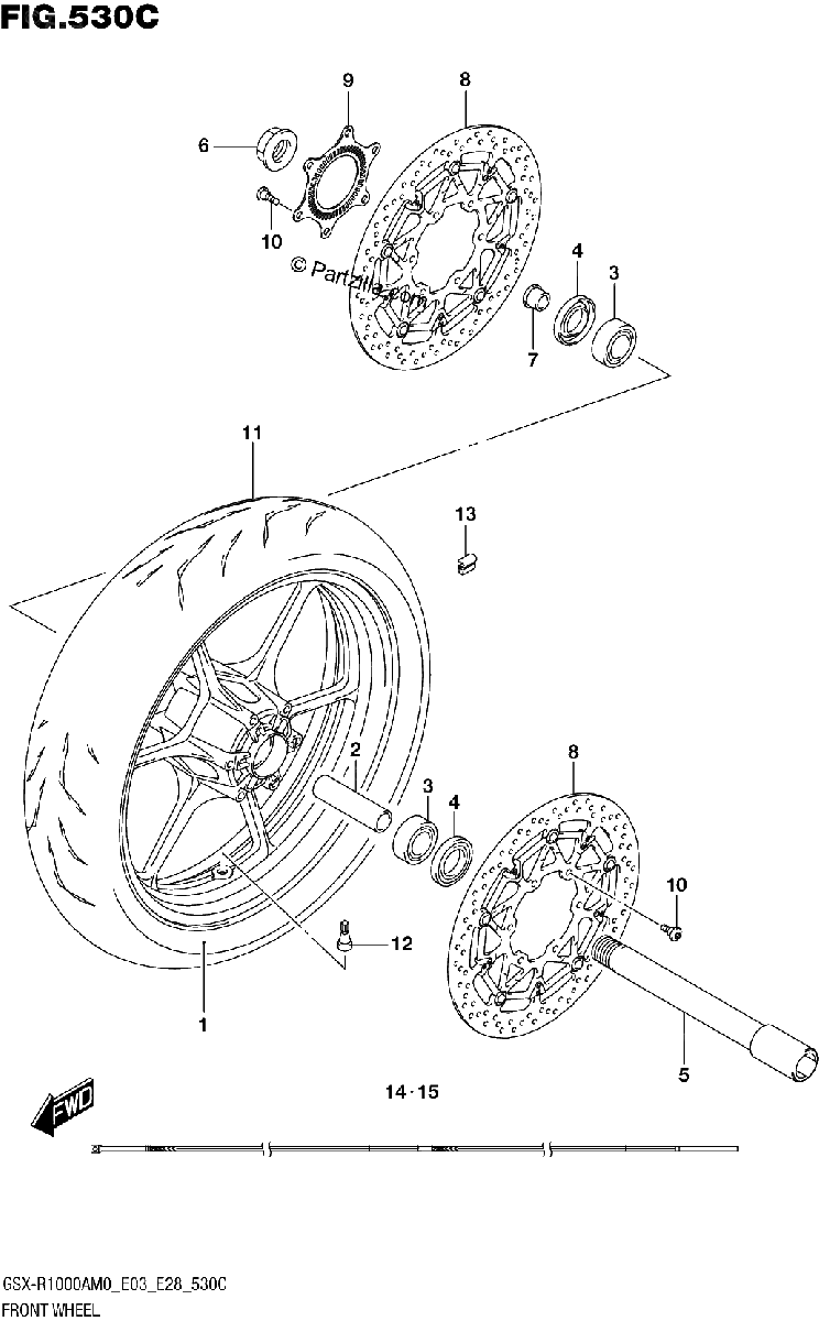 Diagrama de 530C FRONT WHEEL GSX R1000RA