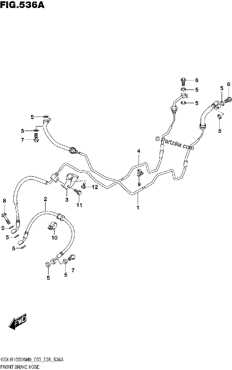 Diagrama de 536A FRONT BRAKE HOSE GSX R1000A