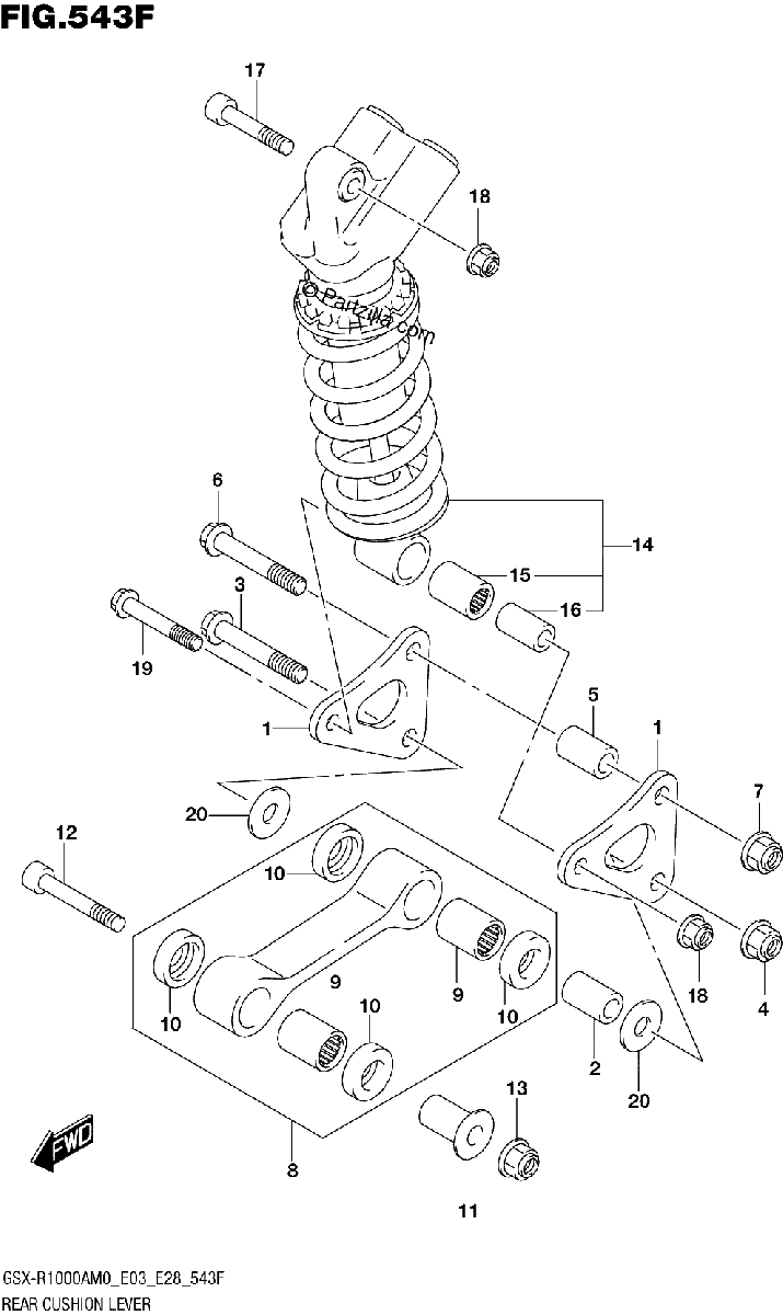 Diagrama de 543F REAR CUSHION LEVER GSX R1000RZA