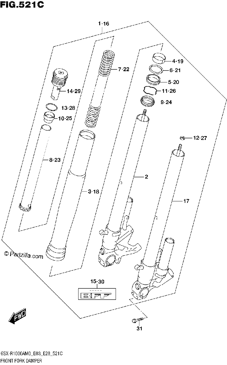 Diagrama de FRONT FORK DAMPER GSX R1000RZA