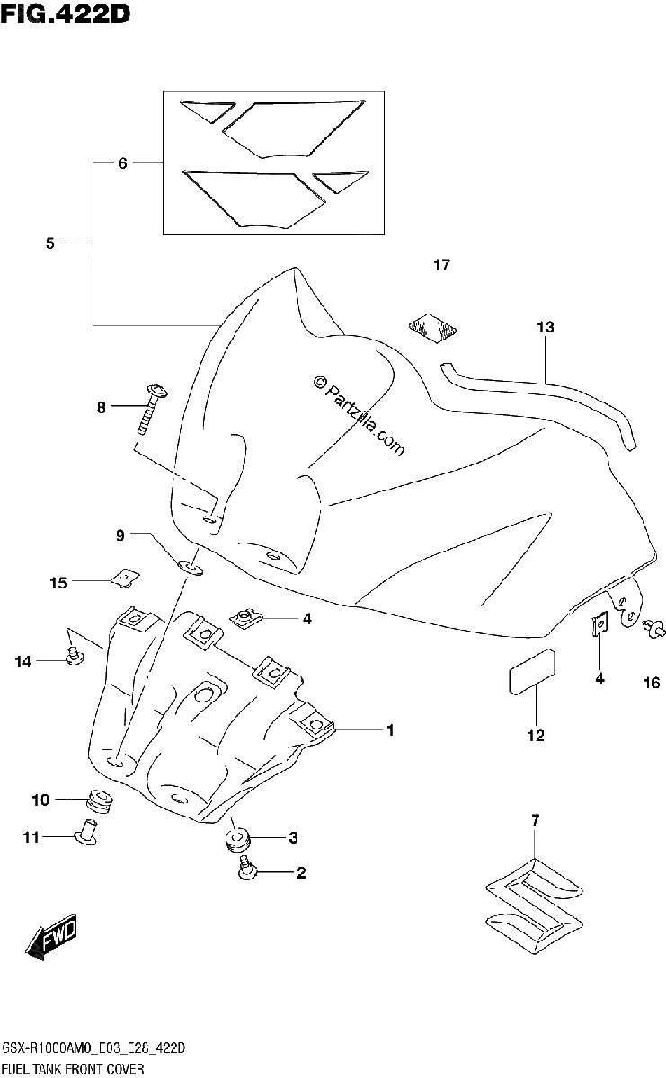 Diagrama de FUEL TANK FRONT COVER GSX R1000RA